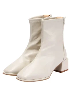 Outlet Retro Stage Vintage Leather Square Toe Heeled Boots White