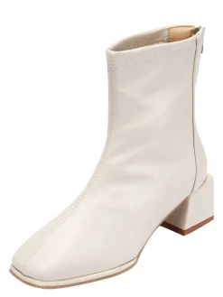 Outlet Retro Stage Vintage Leather Square Toe Heeled Boots White