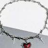 Fashion Retro Stage Vintage Wine Red Heart Cross Necklace