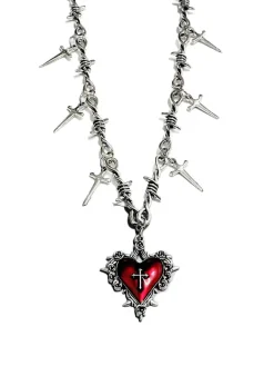 Fashion Retro Stage Vintage Wine Red Heart Cross Necklace