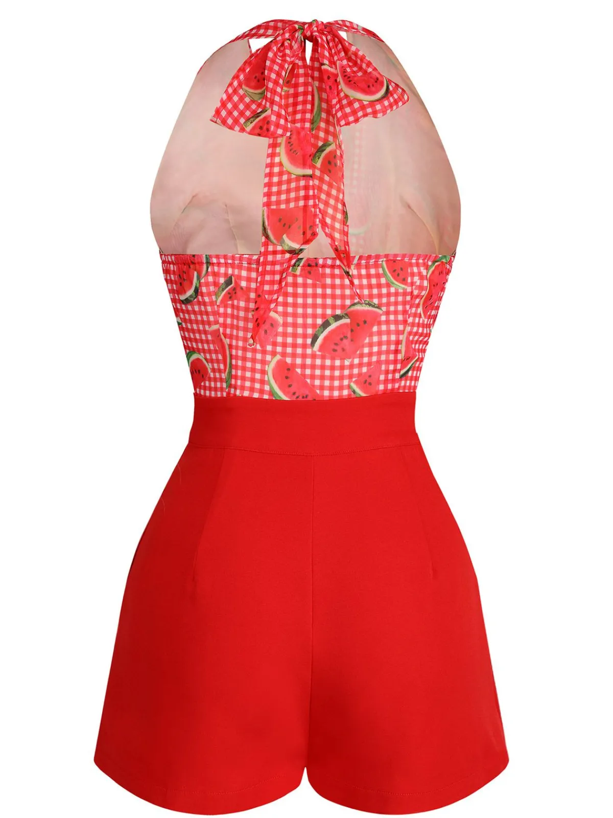 Online Retro Stage Watermelon 1950s Halter Patchwork Romper Red