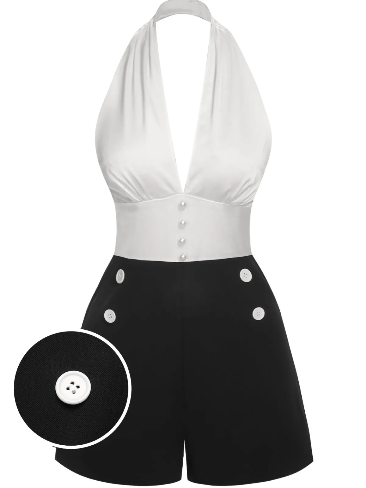 Discount Retro Stage & Black 1950s Deep-V Halter Romper White