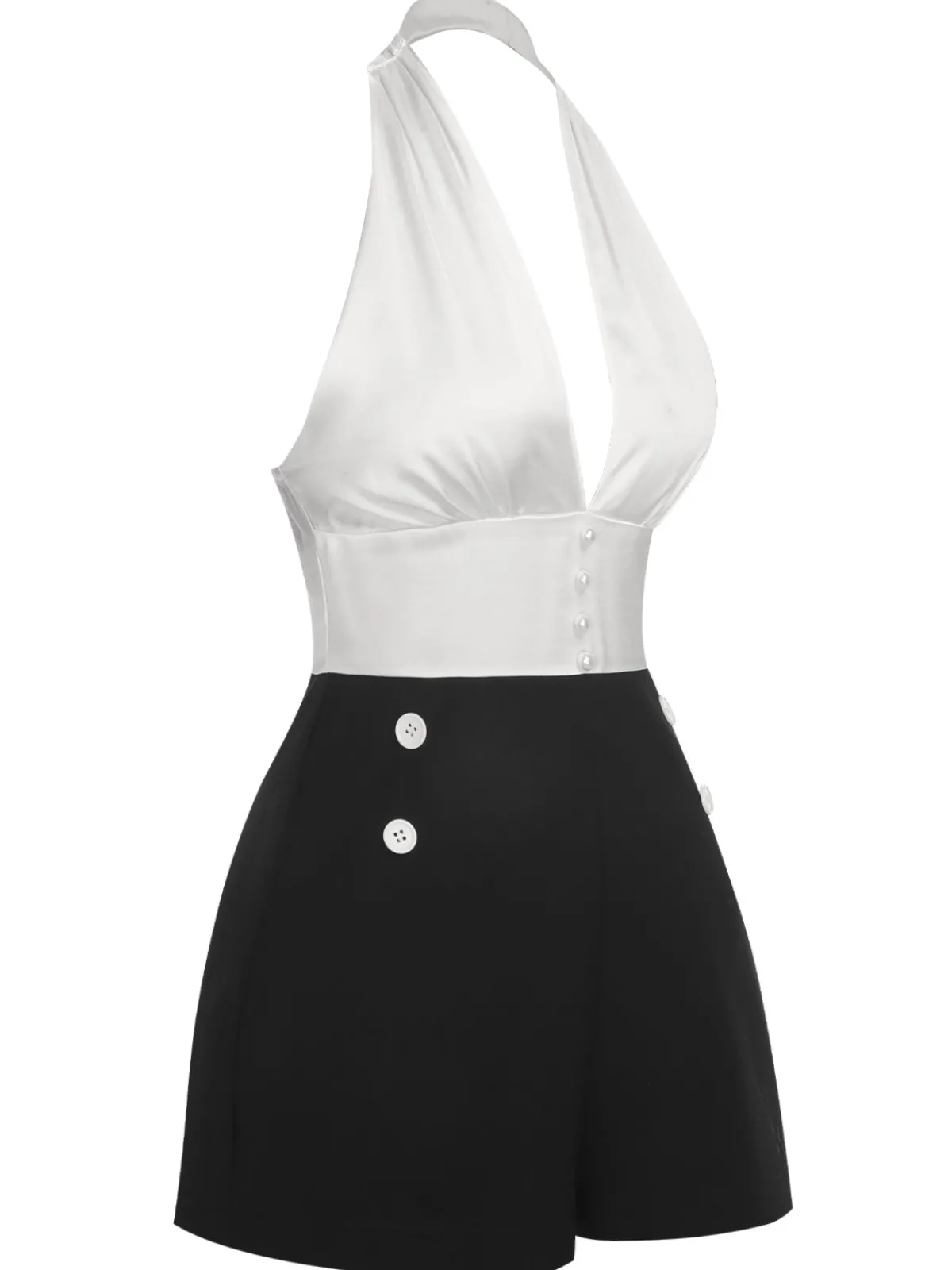 Discount Retro Stage & Black 1950s Deep-V Halter Romper White