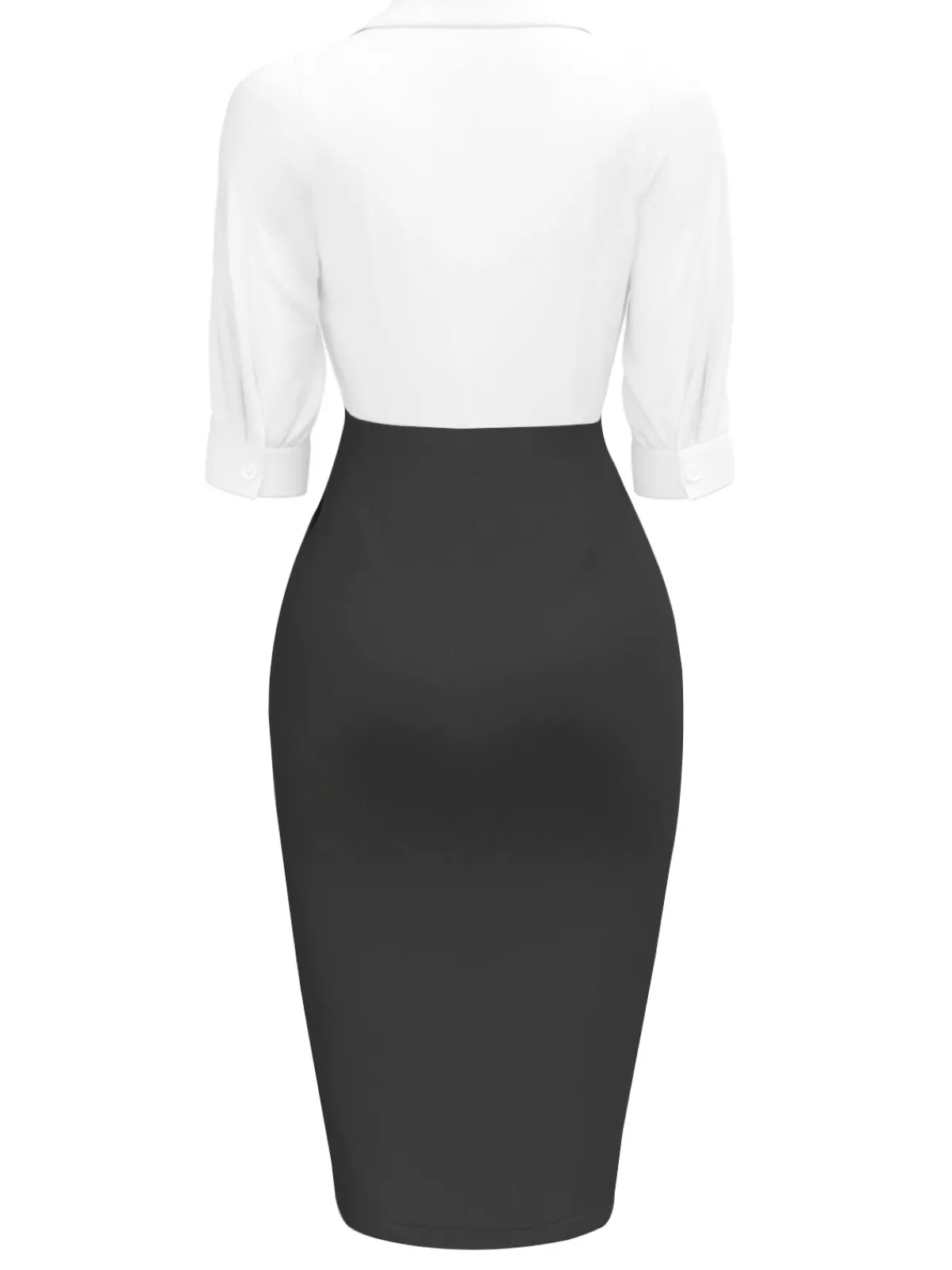 New Retro Stage 1960s Notched Collar Ruched Bodycon Dress White & Black