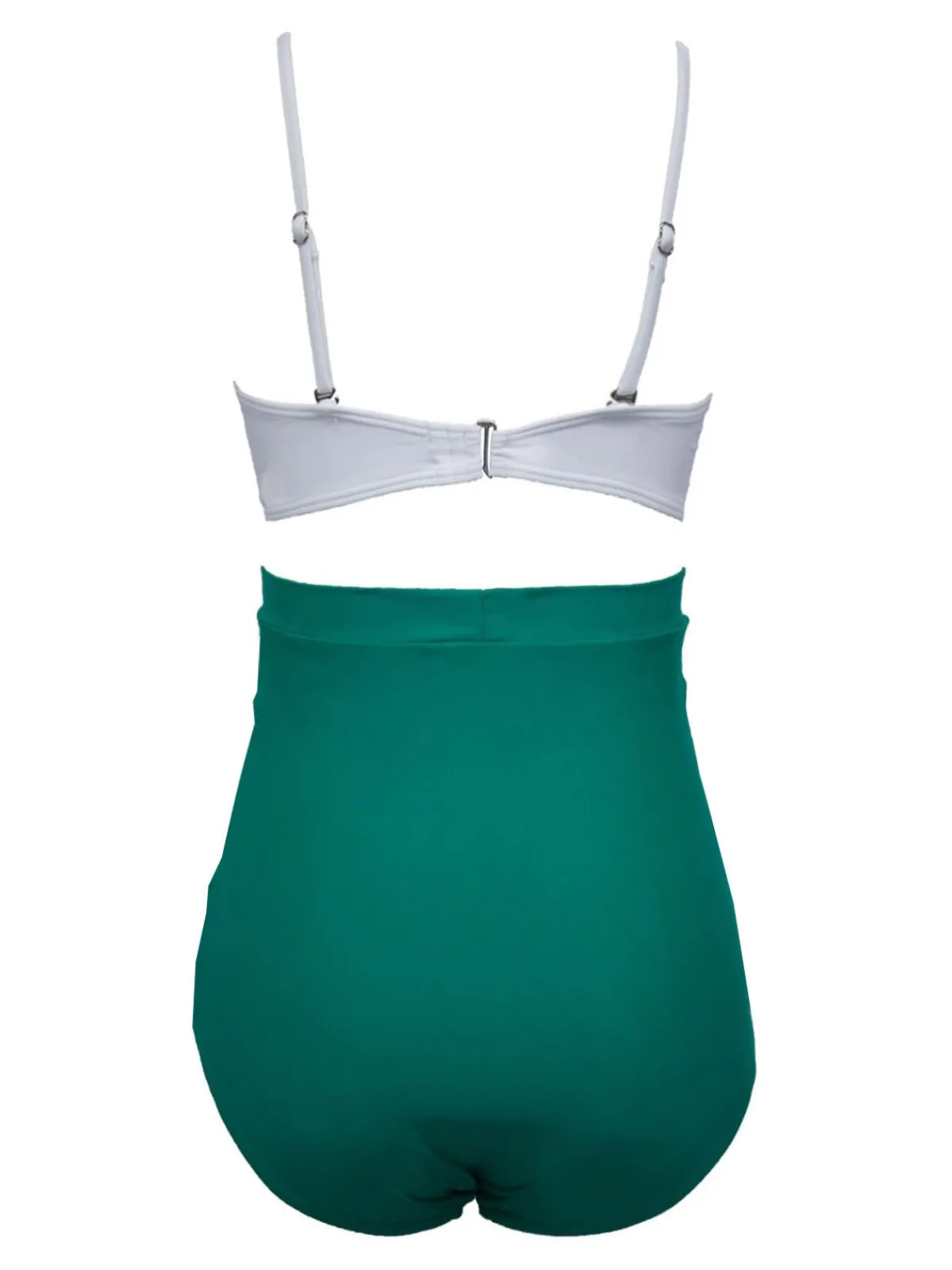 Hot Retro Stage White & 1950s High-Waist Ruched Bikini Set Green