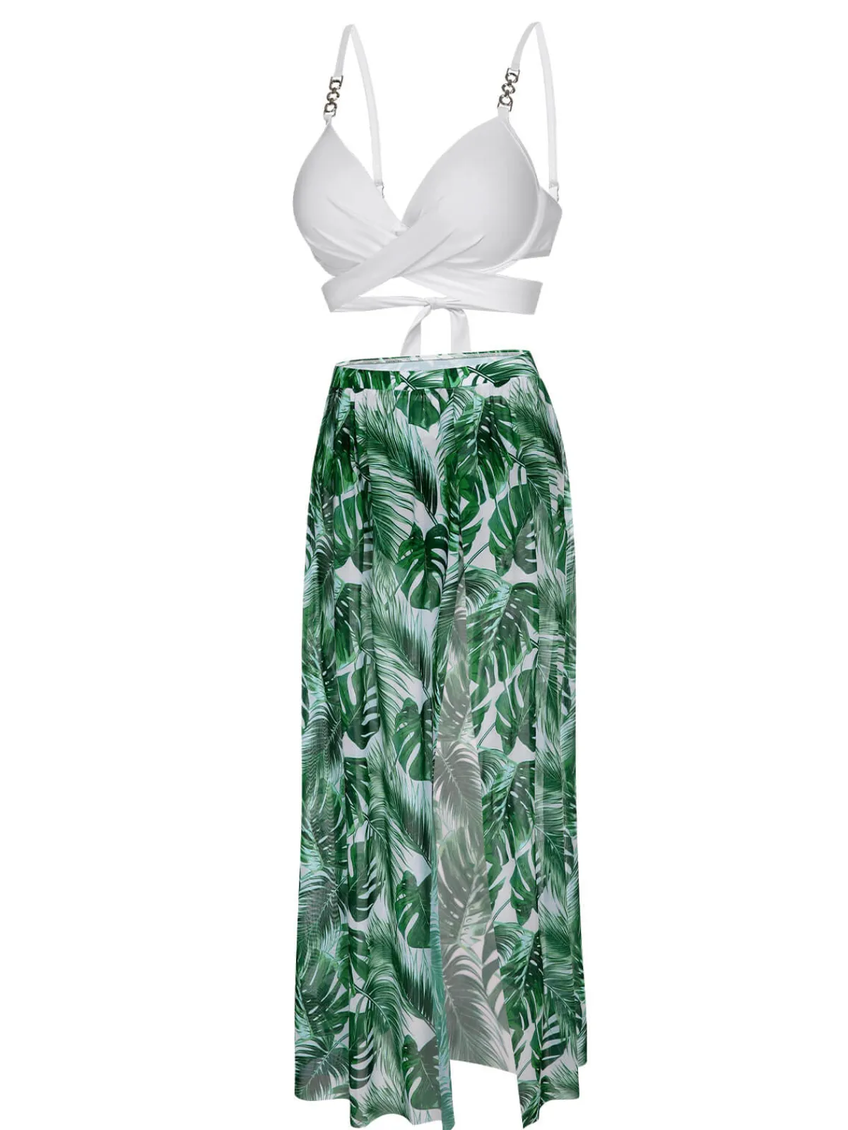 Online Retro Stage White & 1950s Tropical Swimsuit With Cover-Up Green