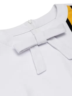 Hot Retro Stage 1960s Bowknot Patchwork Dress White & Yellow