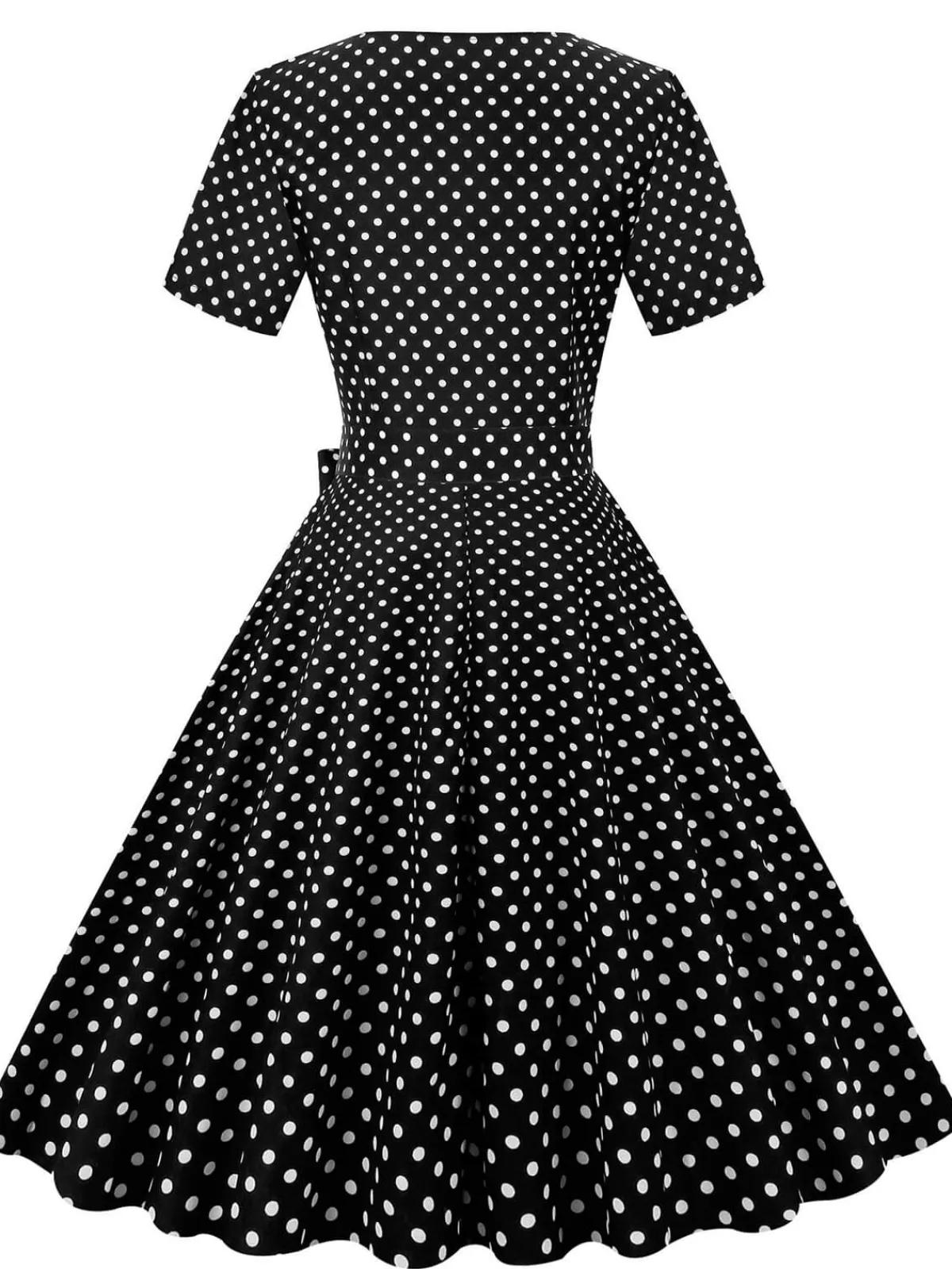 Fashion Retro Stage White Collar Polka Dot Swing Dress With Belt