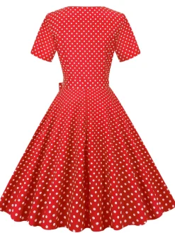 Fashion Retro Stage White Collar Polka Dot Swing Dress With Belt