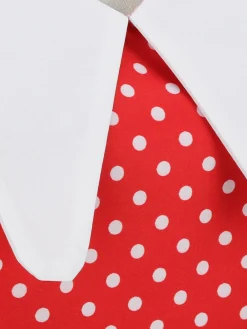 Fashion Retro Stage White Collar Polka Dot Swing Dress With Belt