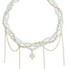 Sale Retro Stage White Heart Rhinestone Pendant Beaded Necklace