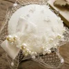 Best Retro Stage White Pearl Mesh Bow Vintage Hat