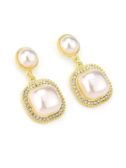 Online Retro Stage White Retro Pearl Danglers Earrings