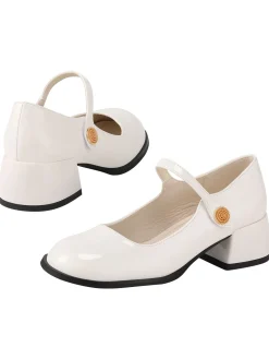 Fashion Retro Stage Retro Strap Chunky High Heels White