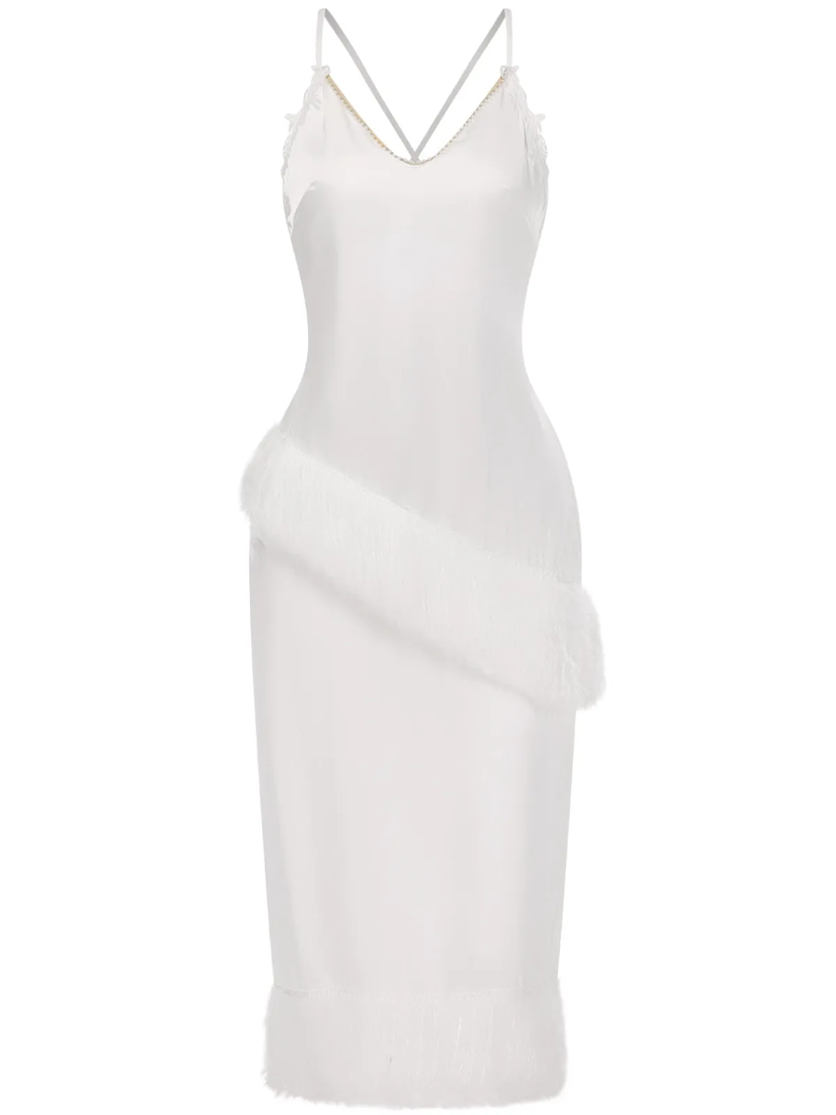 Outlet Retro Stage 1940s Back Straps Tassels Satin Nightdress White