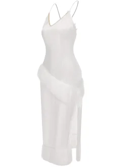 Outlet Retro Stage 1940s Back Straps Tassels Satin Nightdress White