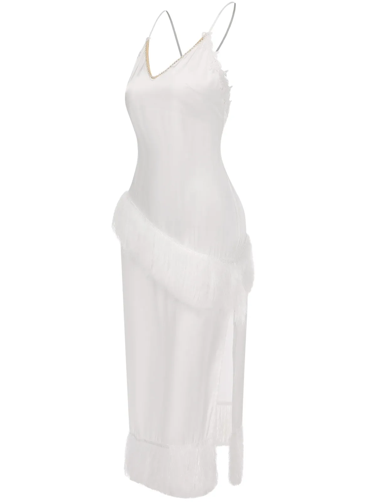 Outlet Retro Stage 1940s Back Straps Tassels Satin Nightdress White
