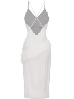 Outlet Retro Stage 1940s Back Straps Tassels Satin Nightdress White