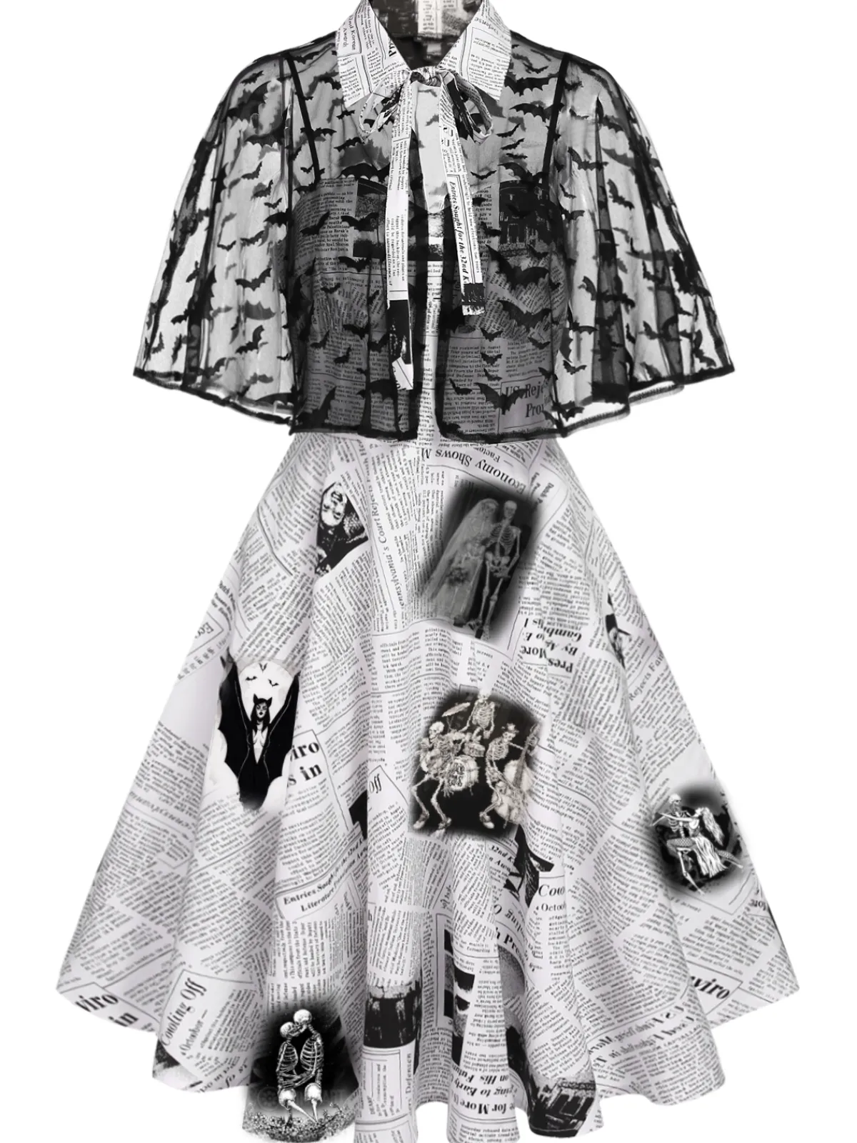 Sale Retro Stage 1950s Bat Cape Swing Dress White