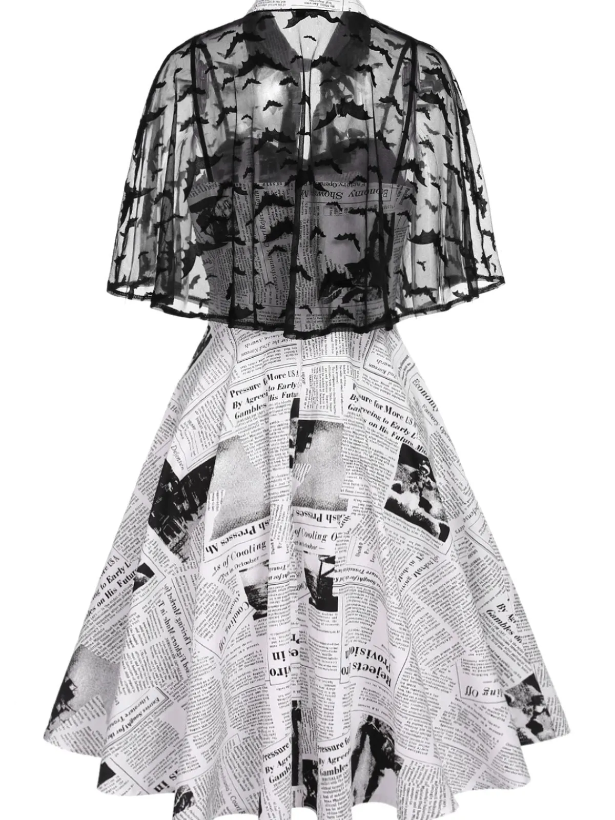 Sale Retro Stage 1950s Bat Cape Swing Dress White