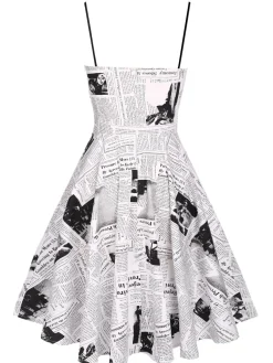 Sale Retro Stage 1950s Bat Cape Swing Dress White