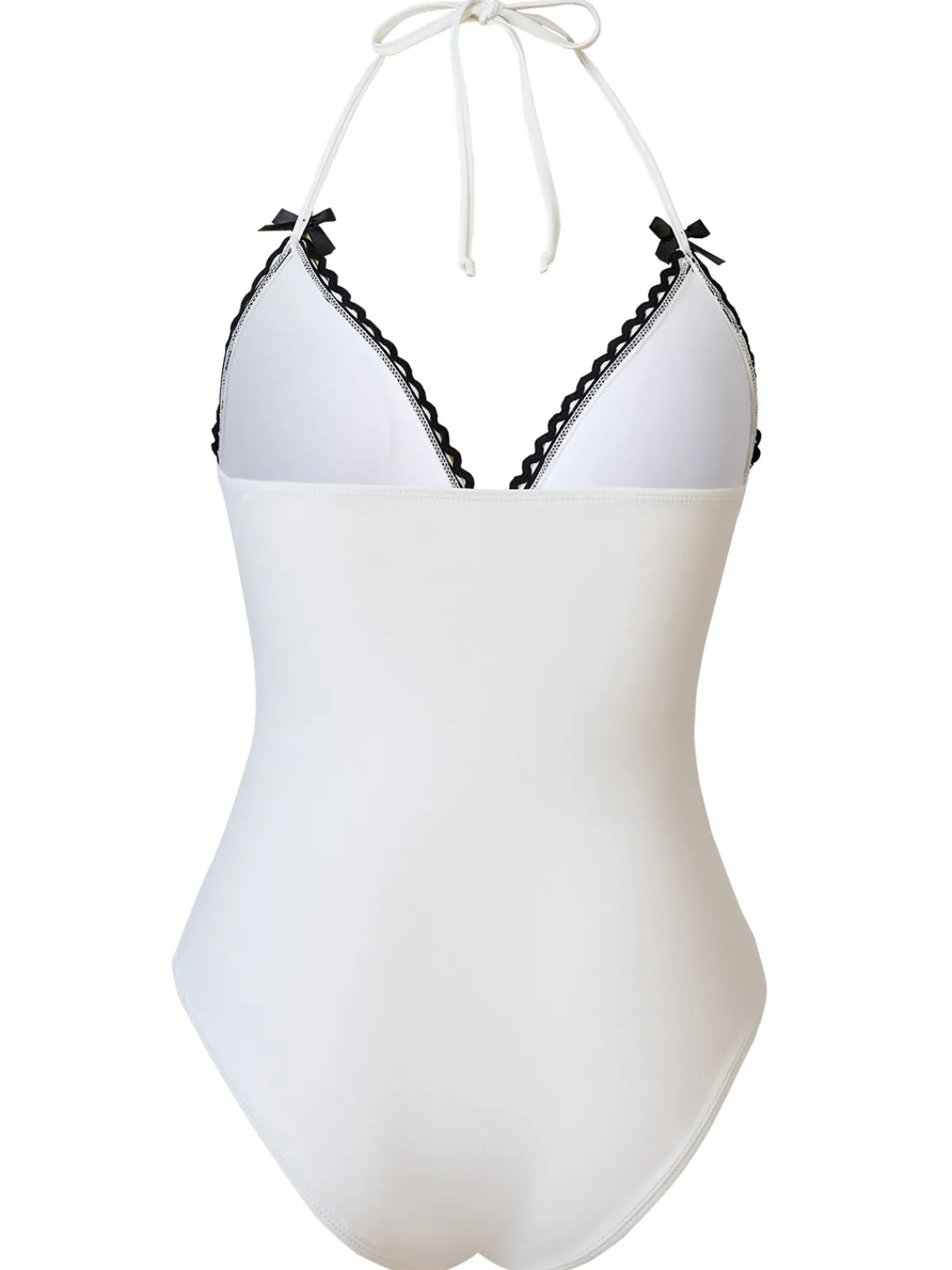 Discount Retro Stage 1950s Bow Lace-Up Halter Swimsuit White