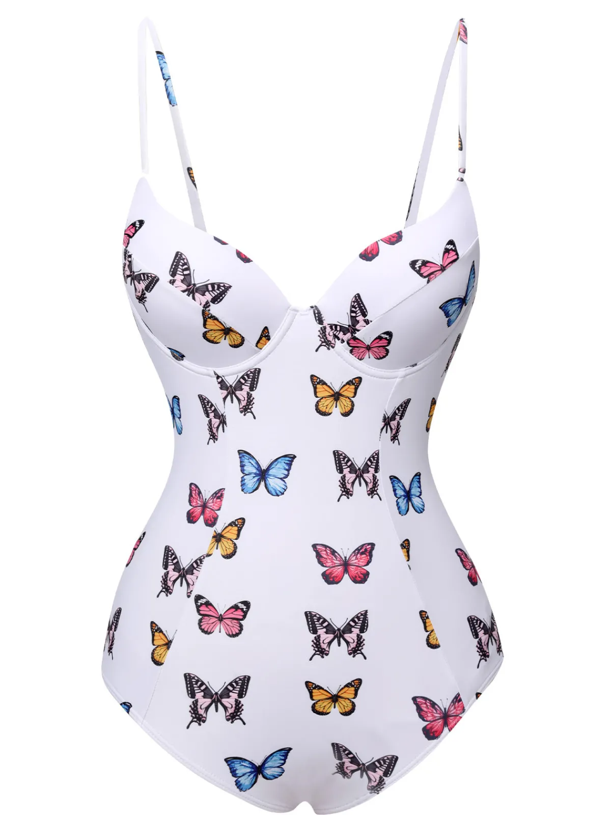 Sale Retro Stage 1970s Butterfly Strap One-Piece Swimsuit White