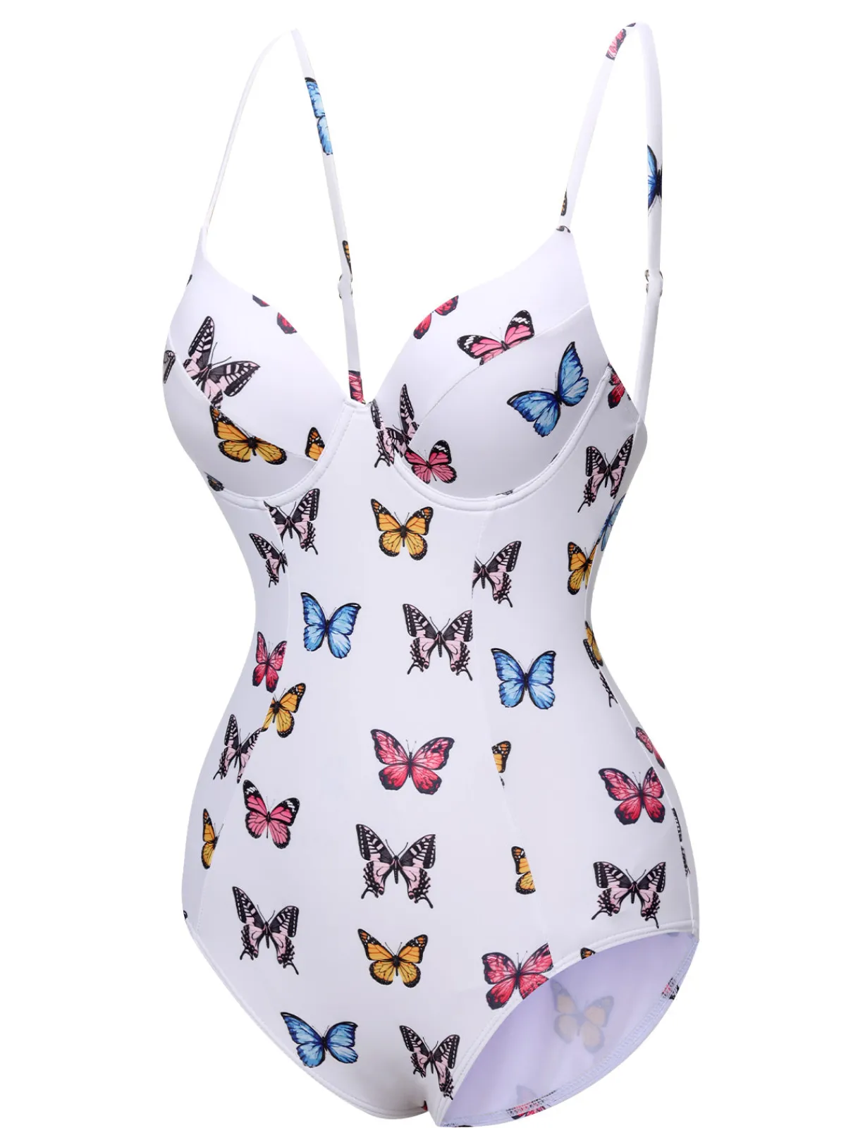 Sale Retro Stage 1970s Butterfly Strap One-Piece Swimsuit White