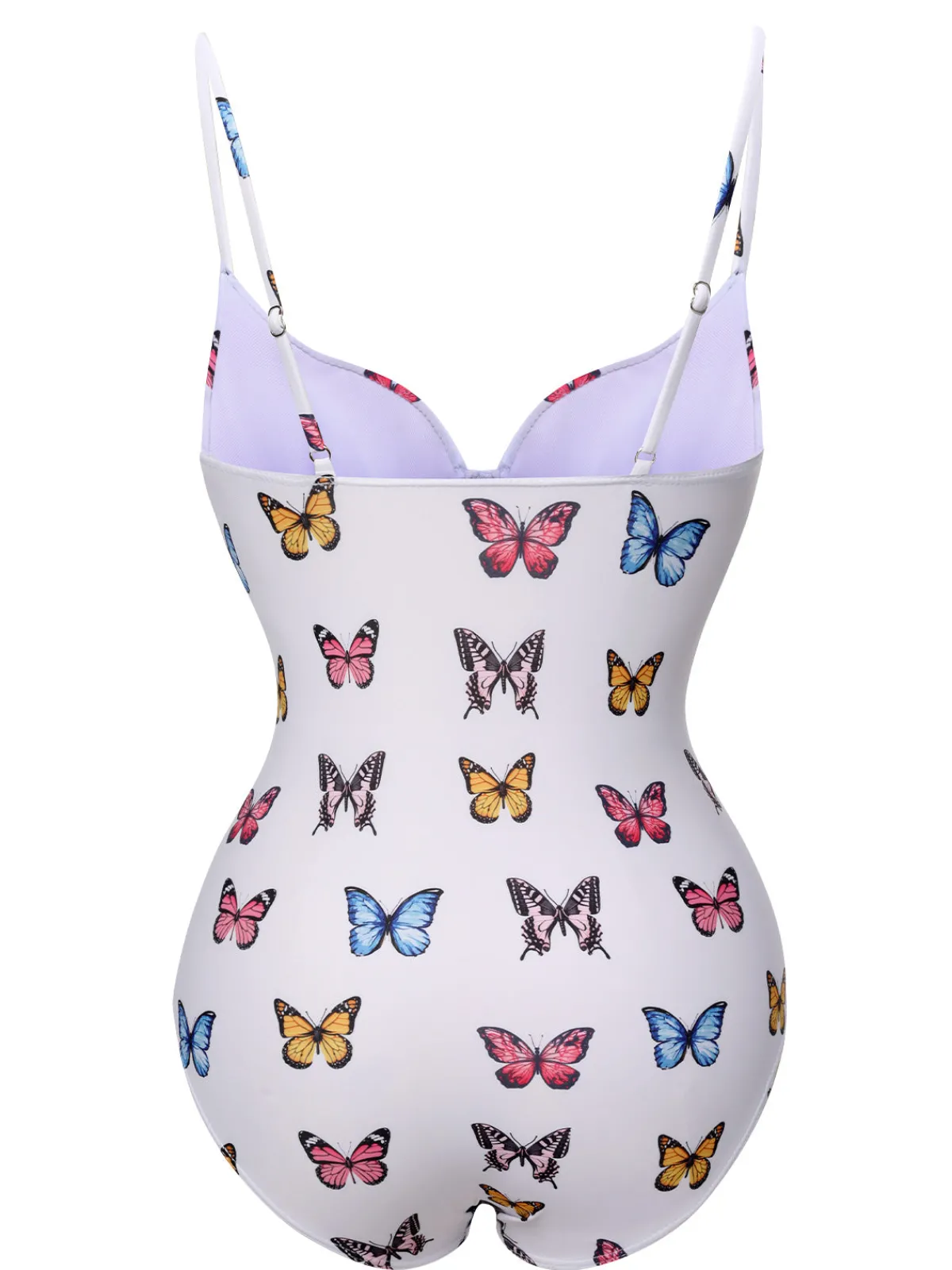 Sale Retro Stage 1970s Butterfly Strap One-Piece Swimsuit White