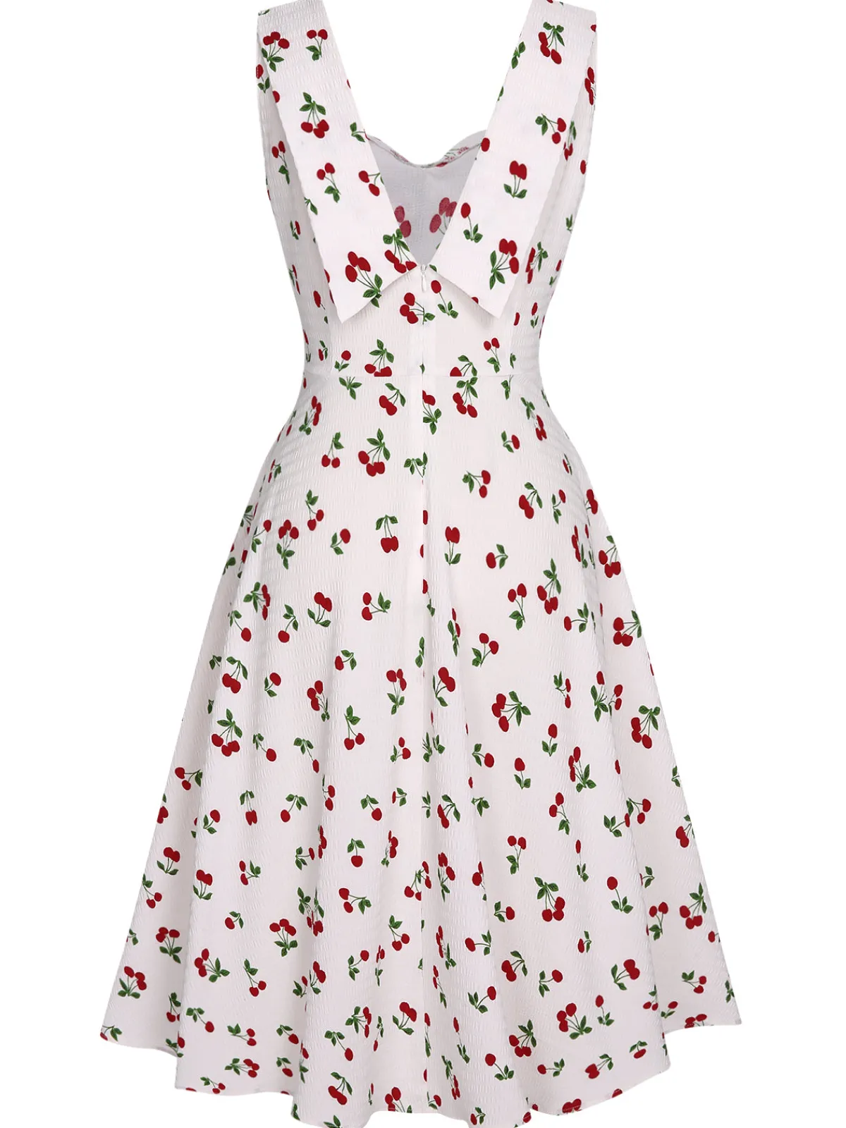 New Retro Stage 1950s Cherry Bow Sweetheart Neck Dress White