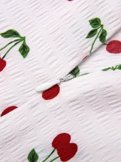 New Retro Stage 1950s Cherry Bow Sweetheart Neck Dress White
