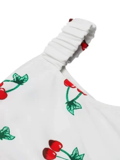 Best Retro Stage 1960s Cherry Off-Shoulder Pencil Dress White