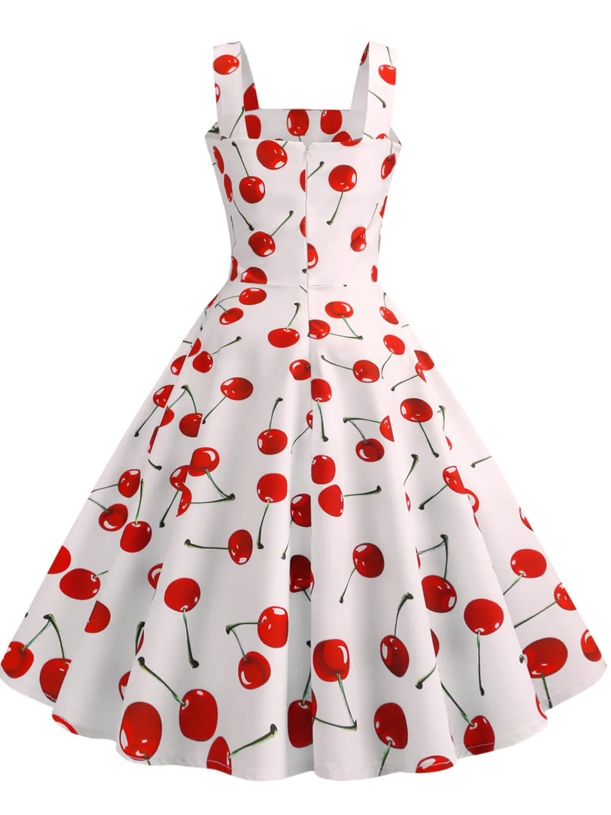 Fashion Retro Stage 1950s Cherry Wide Straps Dress White