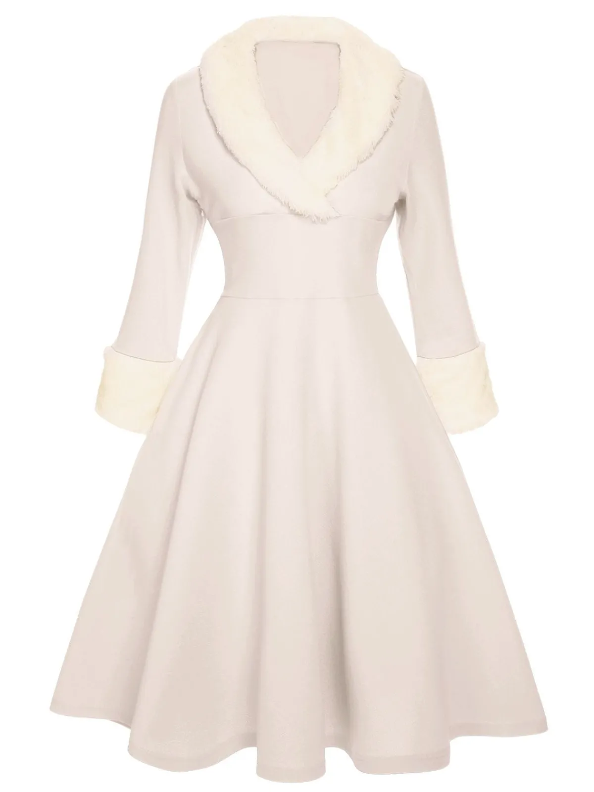 Outlet Retro Stage White 1950s Christmas Lapel Dress