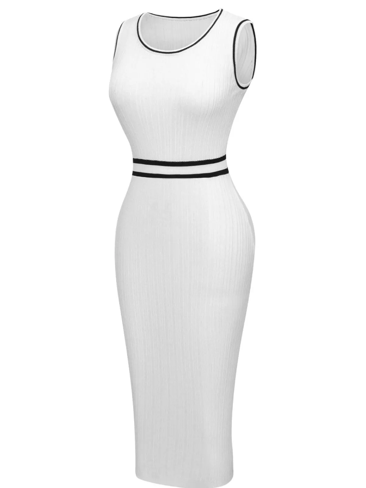 Discount Retro Stage White 1960s Contrast Binding Knit Dress