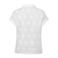 Hot Retro Stage 1950s Cotton Embroidery Flower Lapel Blouse White