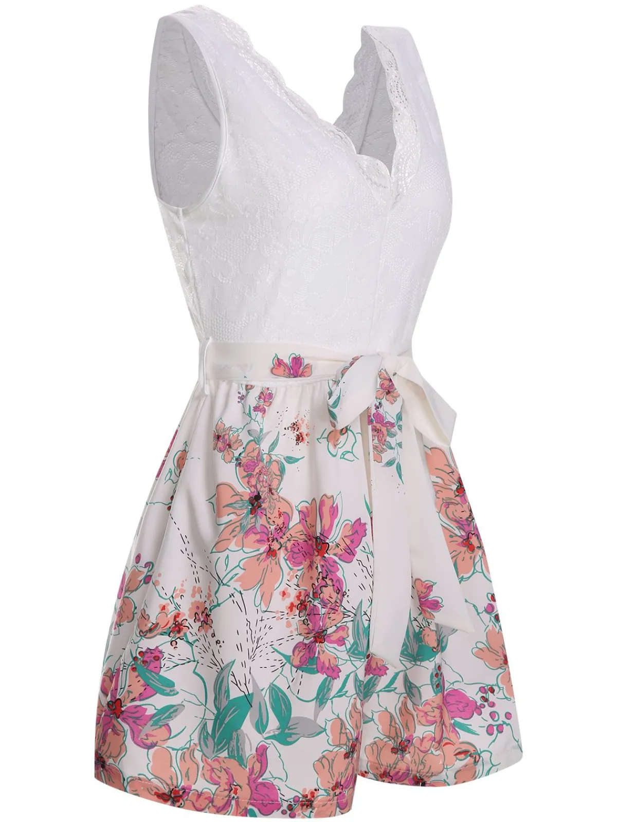 New Retro Stage 1940s Cotton Floral Lace V-Neck Romper White