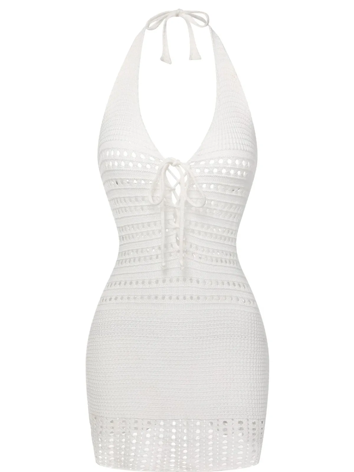 Discount Retro Stage 1960s Cross Lacing Crochet Dress White
