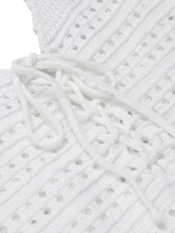 Discount Retro Stage 1960s Cross Lacing Crochet Dress White