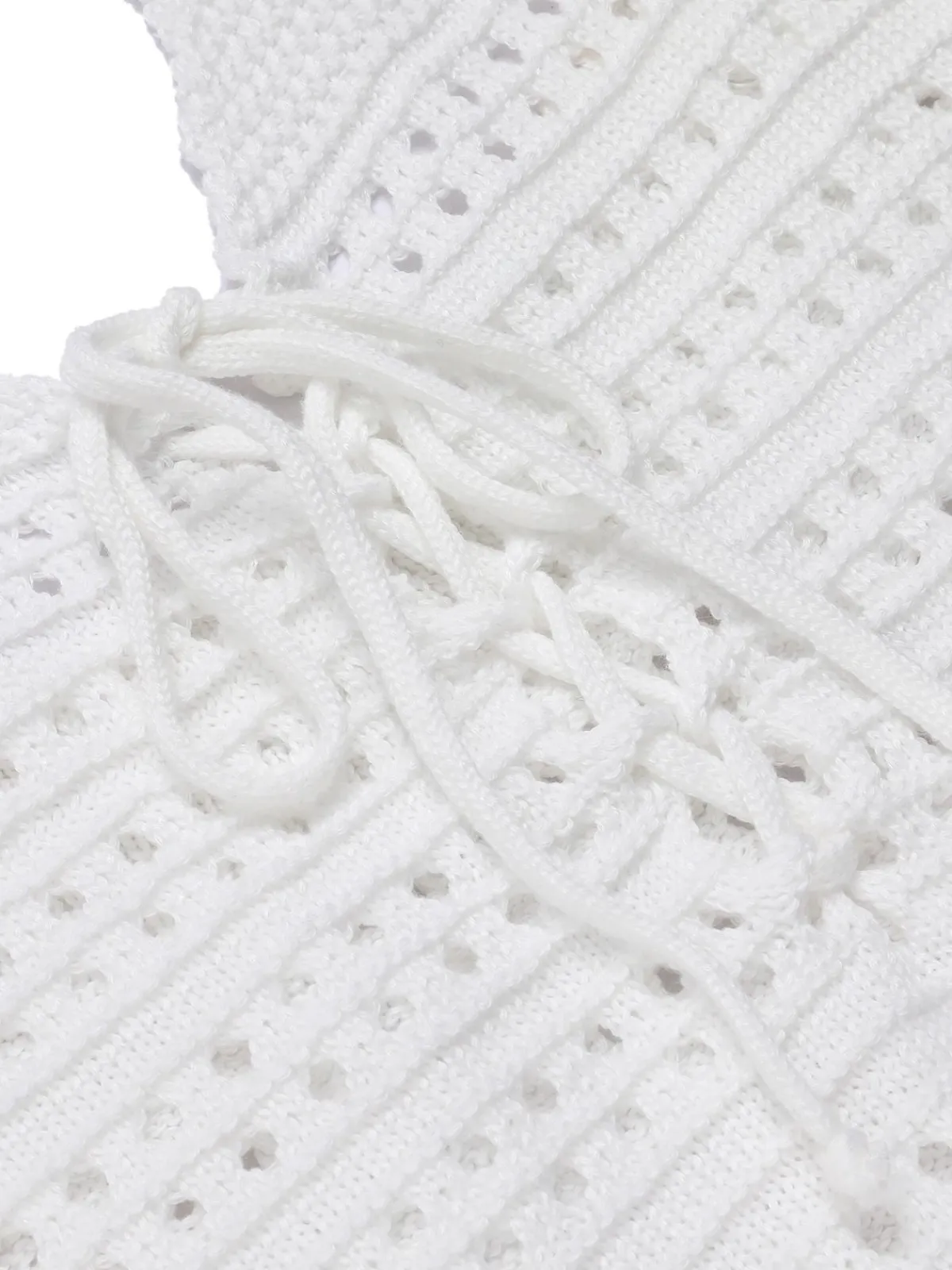 Discount Retro Stage 1960s Cross Lacing Crochet Dress White