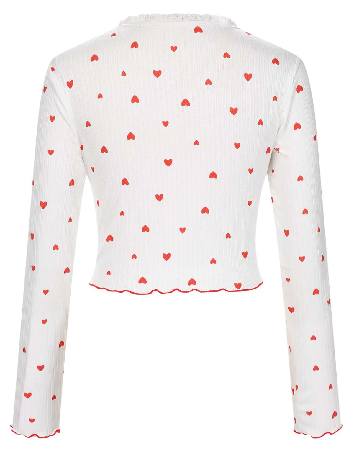 Fashion Retro Stage White 1970s Curled Heart Bow Long Sleeve Pajamas White & Red