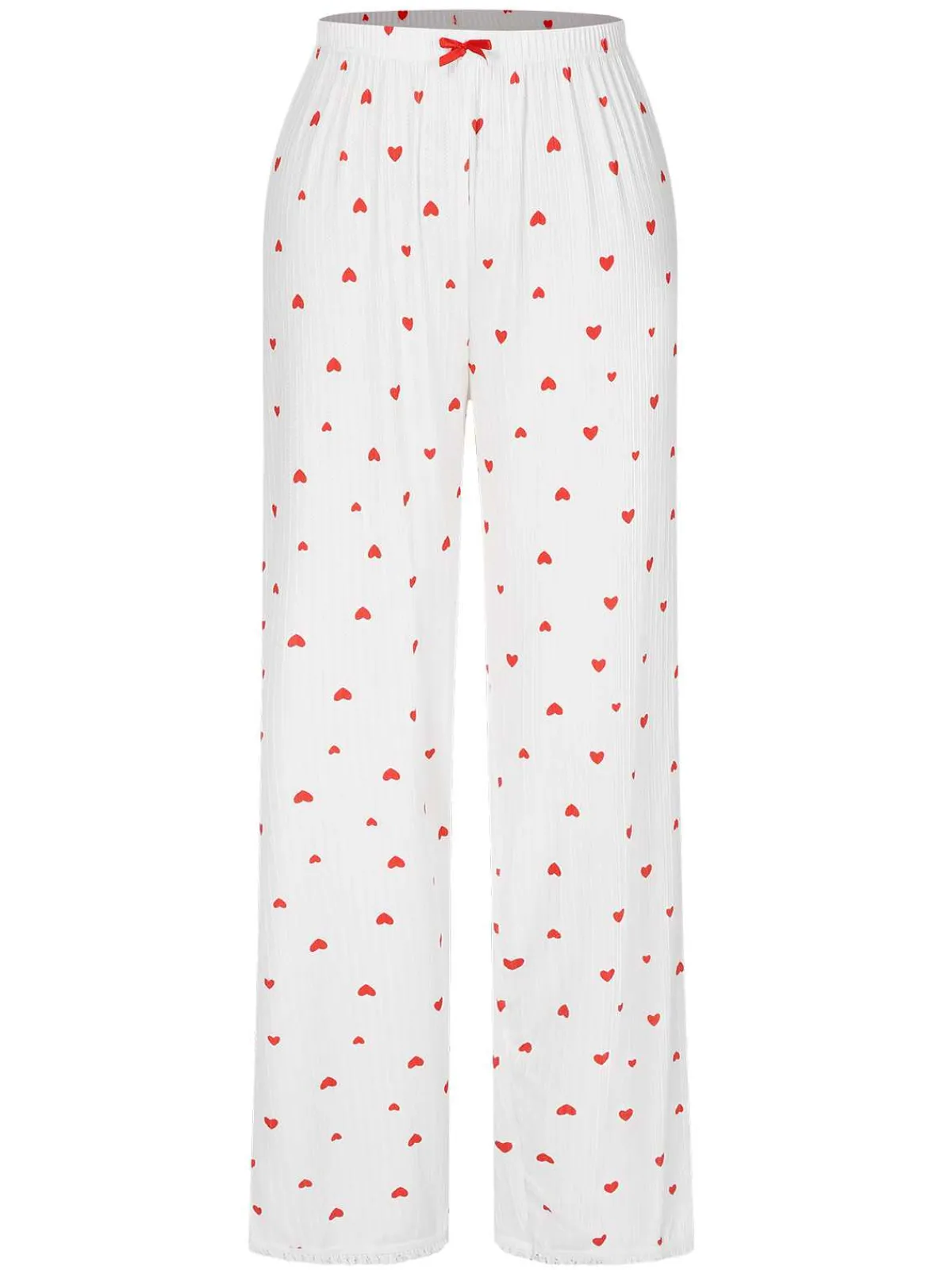 Fashion Retro Stage White 1970s Curled Heart Bow Long Sleeve Pajamas White & Red