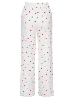 Fashion Retro Stage White 1970s Curled Heart Bow Long Sleeve Pajamas White & Red