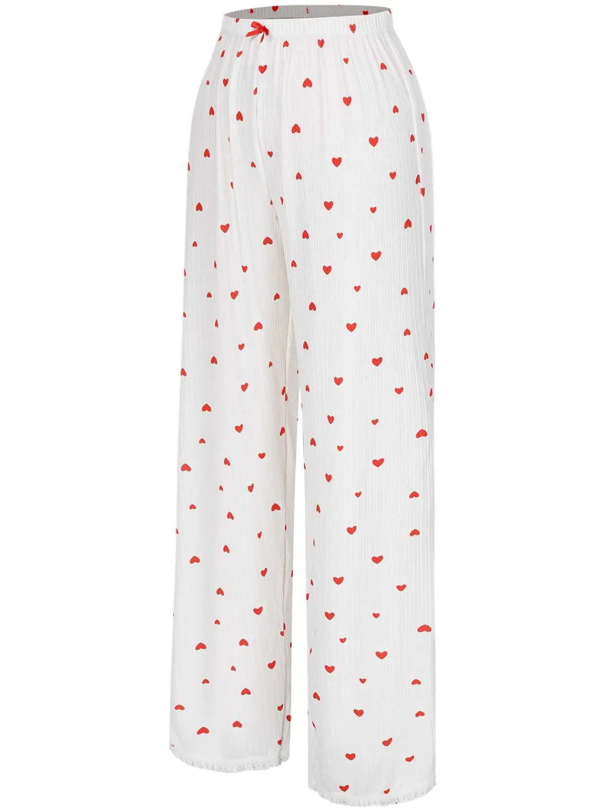 Fashion Retro Stage White 1970s Curled Heart Bow Long Sleeve Pajamas White & Red