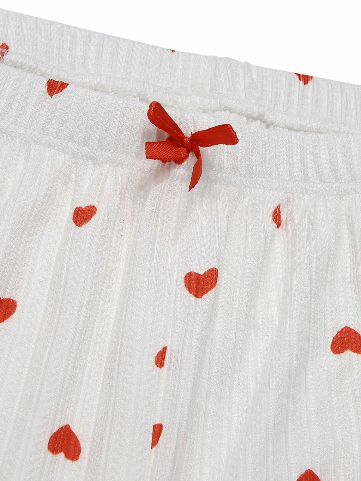 Fashion Retro Stage White 1970s Curled Heart Bow Long Sleeve Pajamas White & Red