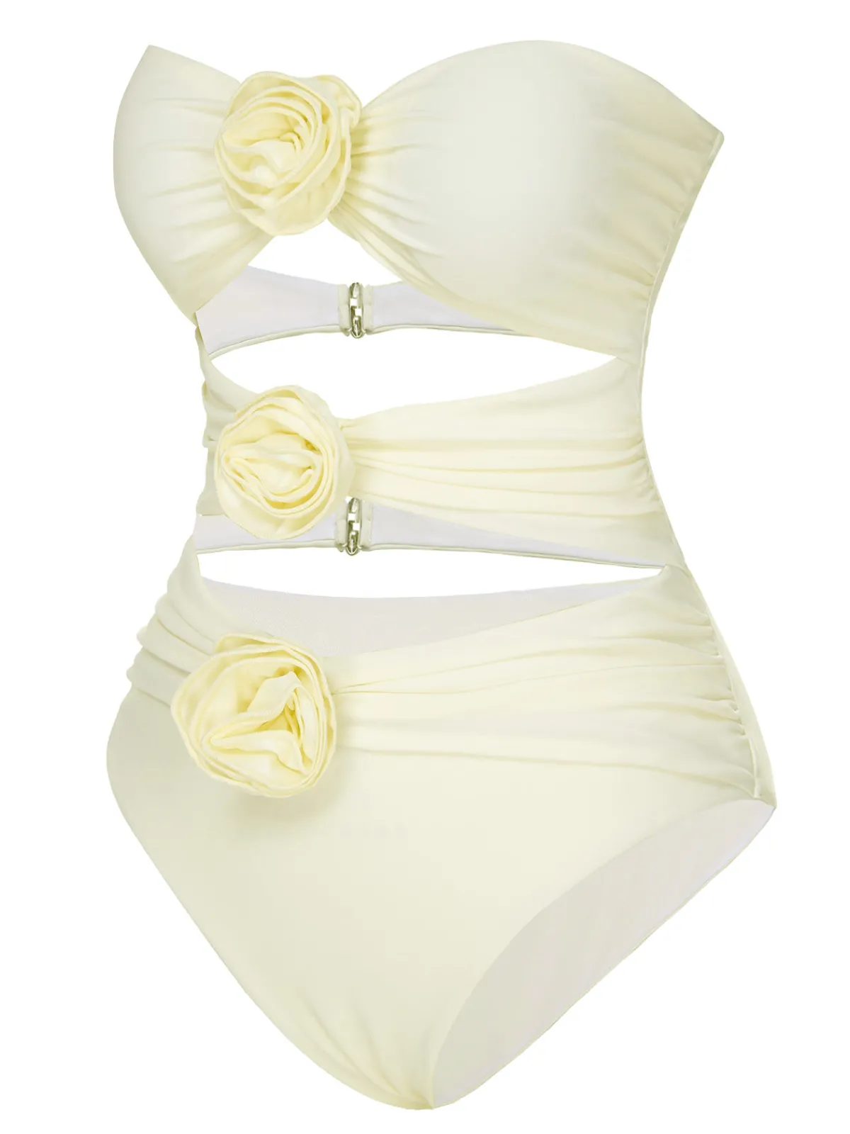 New Retro Stage 1930S 3D Flowers Hollow Bandeau Swimsuit White