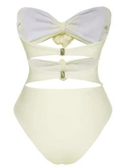 New Retro Stage 1930S 3D Flowers Hollow Bandeau Swimsuit White
