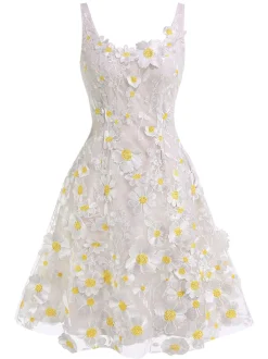 Discount Retro Stage 1950s Daisy Dreamer Vintage Dress White