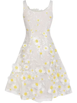 Discount Retro Stage 1950s Daisy Dreamer Vintage Dress White