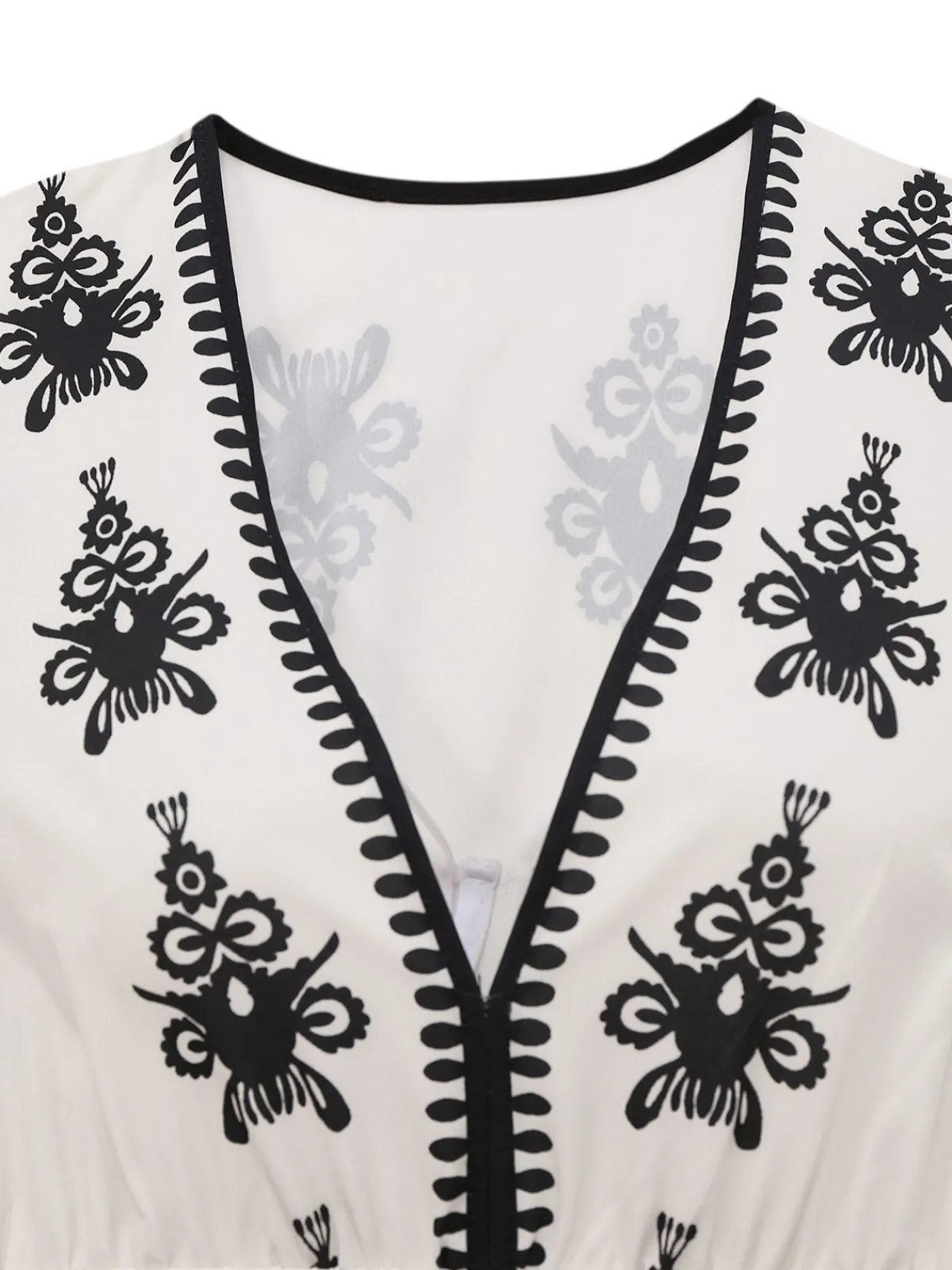 Online Retro Stage 1970s Deep V Boho Floral Dress White